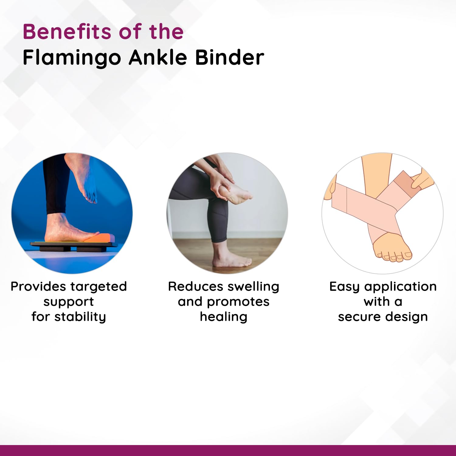 Flamingo Elastic Ankle Binder XXL Support Strap For Pain Relief & Injury Recovery | Adjustable Guard For Men & Women | Compression Bandage For Sprains, Swelling & Sports | Black | Pack of 1 - Image 5 thumbnail