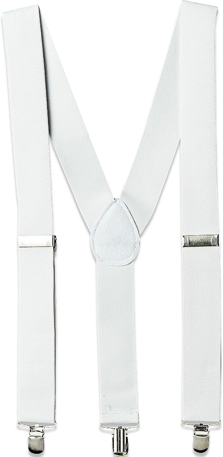 White Adjustable Metal Clip Accessory Suspenders - 1 Pack - Durable Polyester, Stylish & Versatile Accessory - Perfect For Weddings, Events & Everyday Elegance, One Size Fits Most