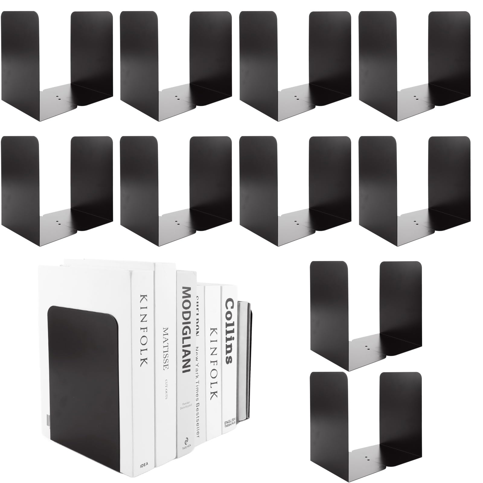 APACALI 20 sujetalibros de metal, 20,4 x 10 x 13,5 cm, soporte de lectura, sujetalibros negro, sujetalibros para estanterías, para libros pesados, hogar, oficina