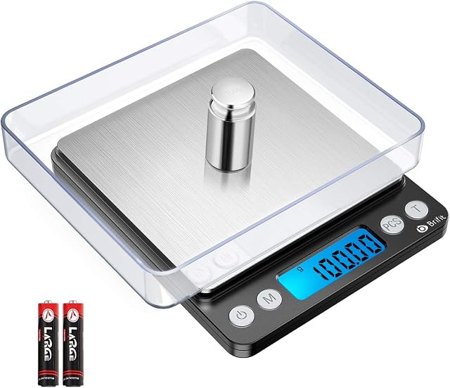 Criacr Pocket Scale, 500g x 0.01g High Precision Smart Scale with 100g Weight, Mini Kitchen Scale with Backlit, 2 Trays, Jewelry Scale with Tare and PCS Function, for Chiristmas Gift, Black
