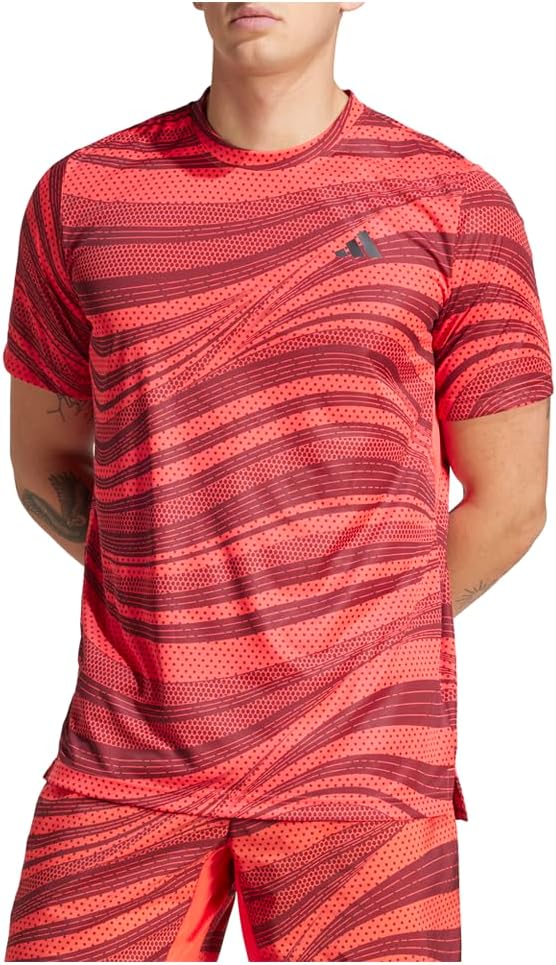 adidas Mens Club Climacool Graphic Crew Neck Short Sleeve Athletic Casual Tops Casual - Red