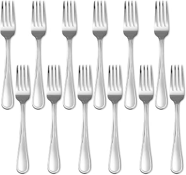 KOOMADE Dinner Fork Set -12 PCS Silver 18/0 Premium Food Grade Stainless Steel Flatware Salad Forks, Durable Metal Forks Silverware, Mirror Polished & Dishwasher Safe for Home, Kitchen, Restaurant