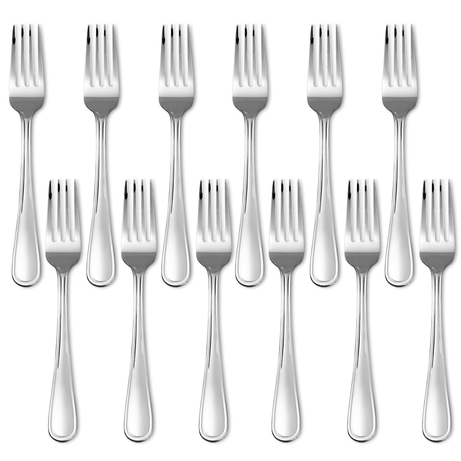 KOOMADE Dinner Fork Set -12 PCS Silver 18/0 Premium Food Grade Stainless Steel Flatware Salad Forks， Durable Metal Forks Silverware, Mirror Polished &amp; Dishwasher Safe for Home, Kitchen, Restaurant