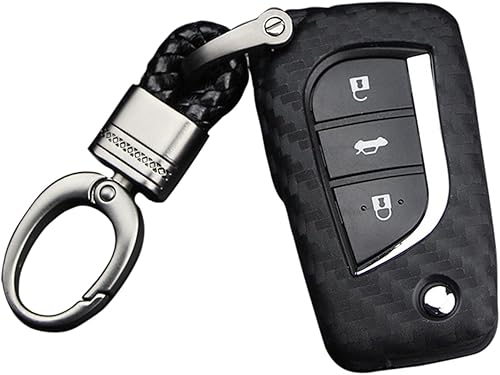 Funda de Silicona Suave de Goma con Textura de Fibra de Carbono Cubierta de Llave Fob Para Toyota 4Runner Avalon C-HR Camry Corolla Fortuner