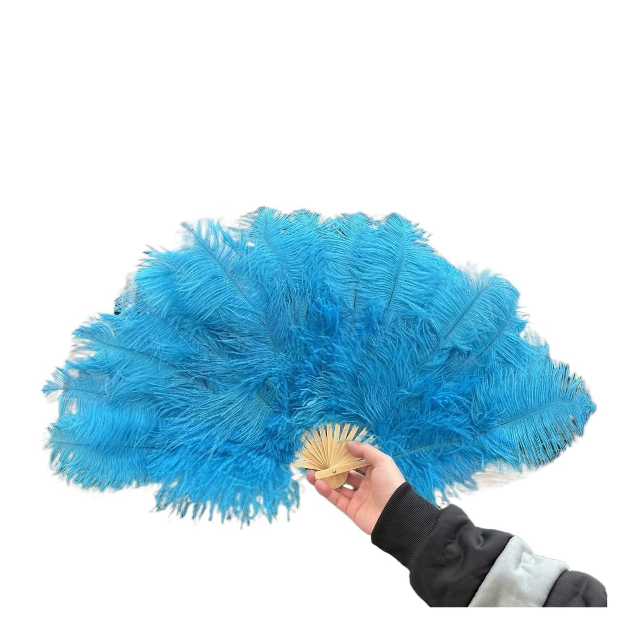 MDSRFGN Feather Dance Fan Natural Handheld Folding Fan 70x40cm Plume for Dance Party Stage Carnival Performance Props(Blue,1PCS 70cmx40cm Right)