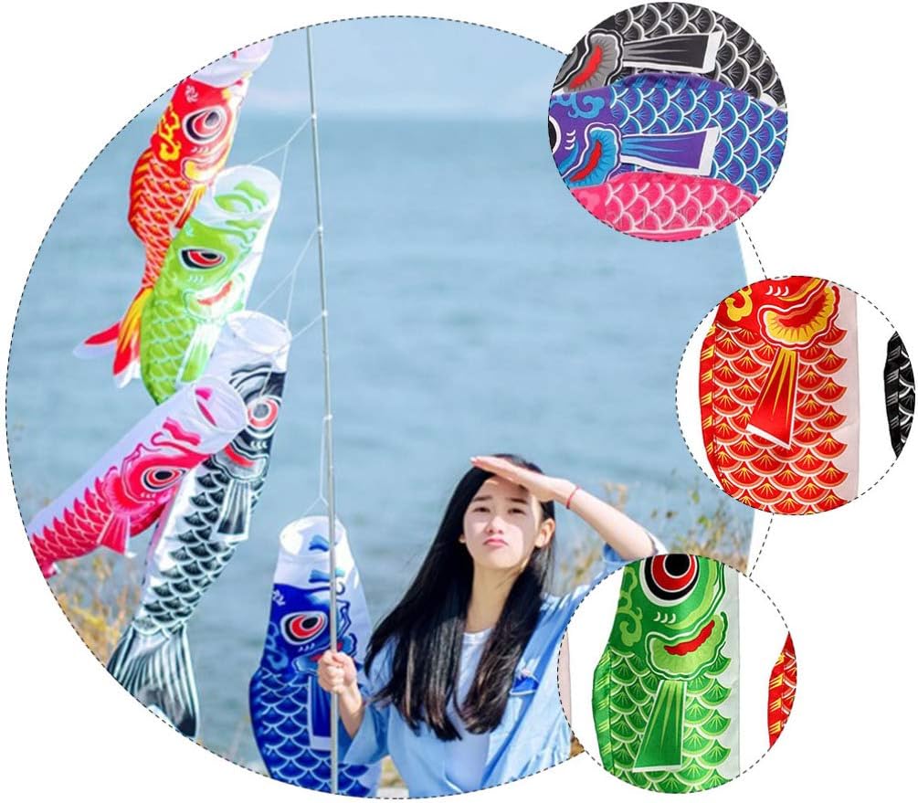 DOITOOL 5 Pcs Japanese Carp Windsock, 21.6 Inch Fish Flag Kite, Koinobori Streamer, Japanese Hanging Windsocks for Garden Backyard Sushi Bar Restaurant Izakaya Room Decoration (Colorful)