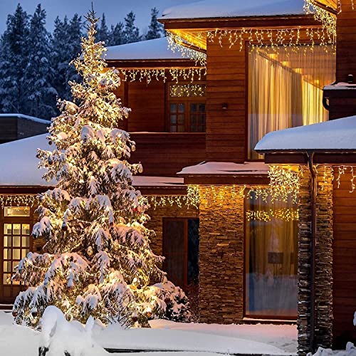 Qedertek 15,3 m ijsregen lichtketting voor buiten/binnen, 612 leds, ijsregen, lichtgordijn, kerstverlichting, 8 modi, timer, dimbaar lichtsnoer met afstandsbediening, kerstdecoratie, balkon (warmwit) - Image 7