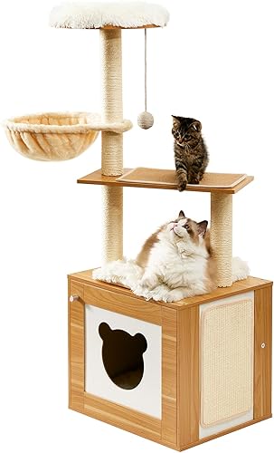 Made4Pets - Árbol para gatos con caja de arena, torre moderna 2 en 1 para gatos de interior, condominio de madera de 48.6 pulgadas con poste