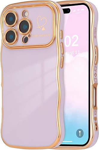Miniatura 29 de ZTOFERA Funda para iPhone 14 de 6.1 pulgadas, Linda Funda con Marco de Ondas Rizadas con Patrón de Corazones, Borde Chapado de Lujo, Funda de