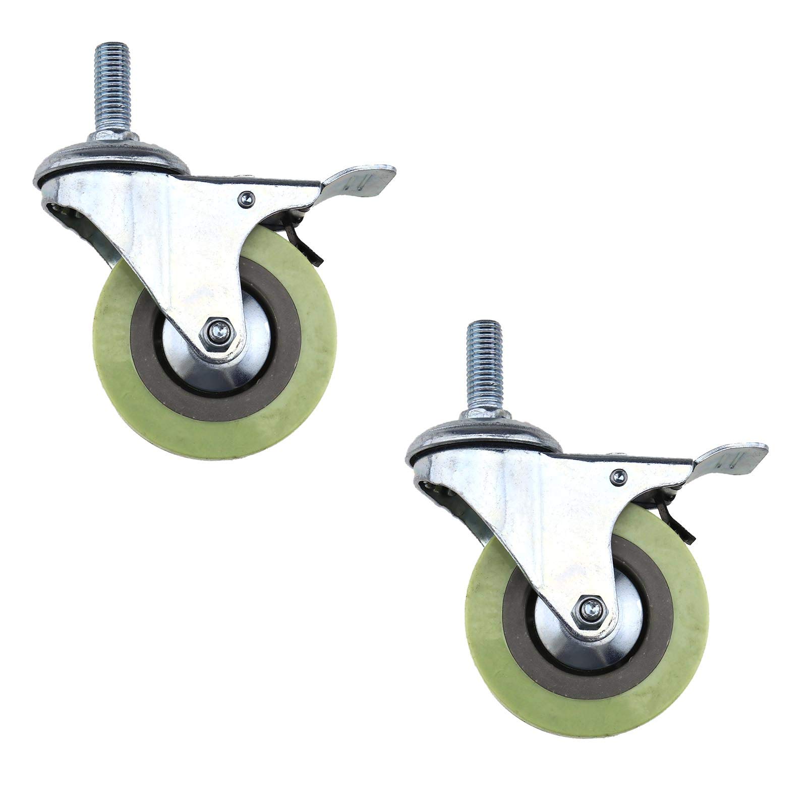 Biym Grey Castors 2X, 75Mm (3 Inch) Industrial Casters With Swivel And Brake, Polyurethane Wheels, M12 30Mm Bolt Fitting, 50Kg Load Capacity
