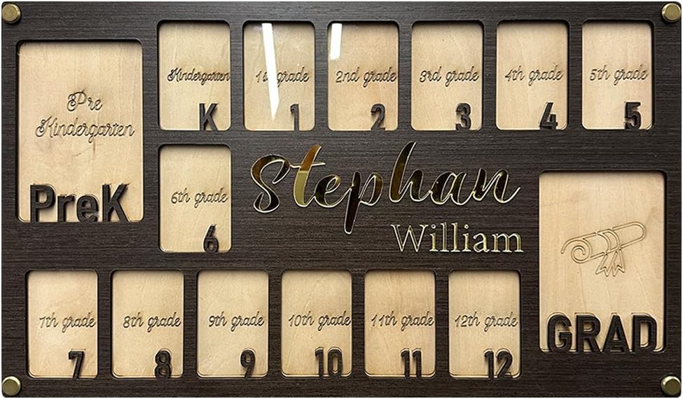 NBE School Picture Frame Pre-K to 12 | K-12 School Years Picture Frame Personalized | Wooden Graduation Photo Collage Frame for Kids, 14 Photos (Black Oak Wood)
