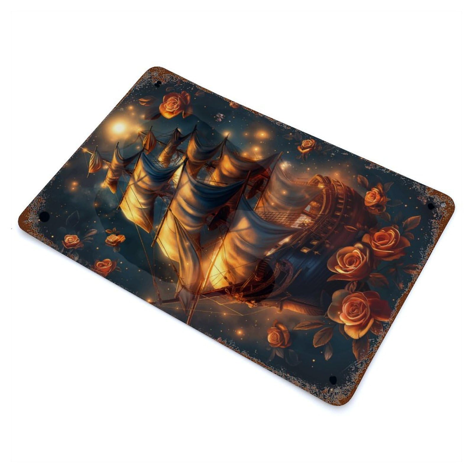 Piate Ship Among Stars Vintage Rust Metal Sign 11.8"x7.9", Farmhouse Wall Decor for Garage, Pub Or Kitchen