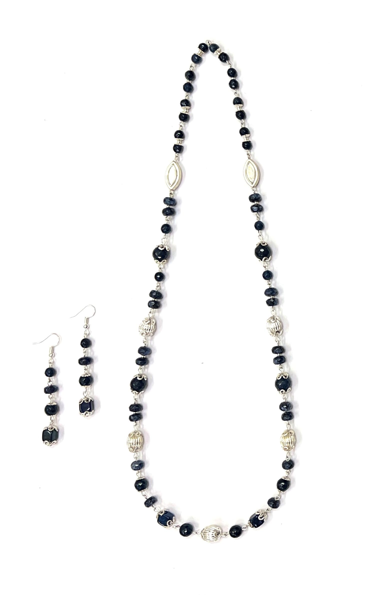 HeddzNavy Blue Stone Beaded Necklace With Earrings For Women & Girls-Simple & Elegant Lightweight Necklace-Vintage Sparkle Drop Minimalist Style Necklace for Prom-Length 62 Cm, Stone Bead, No