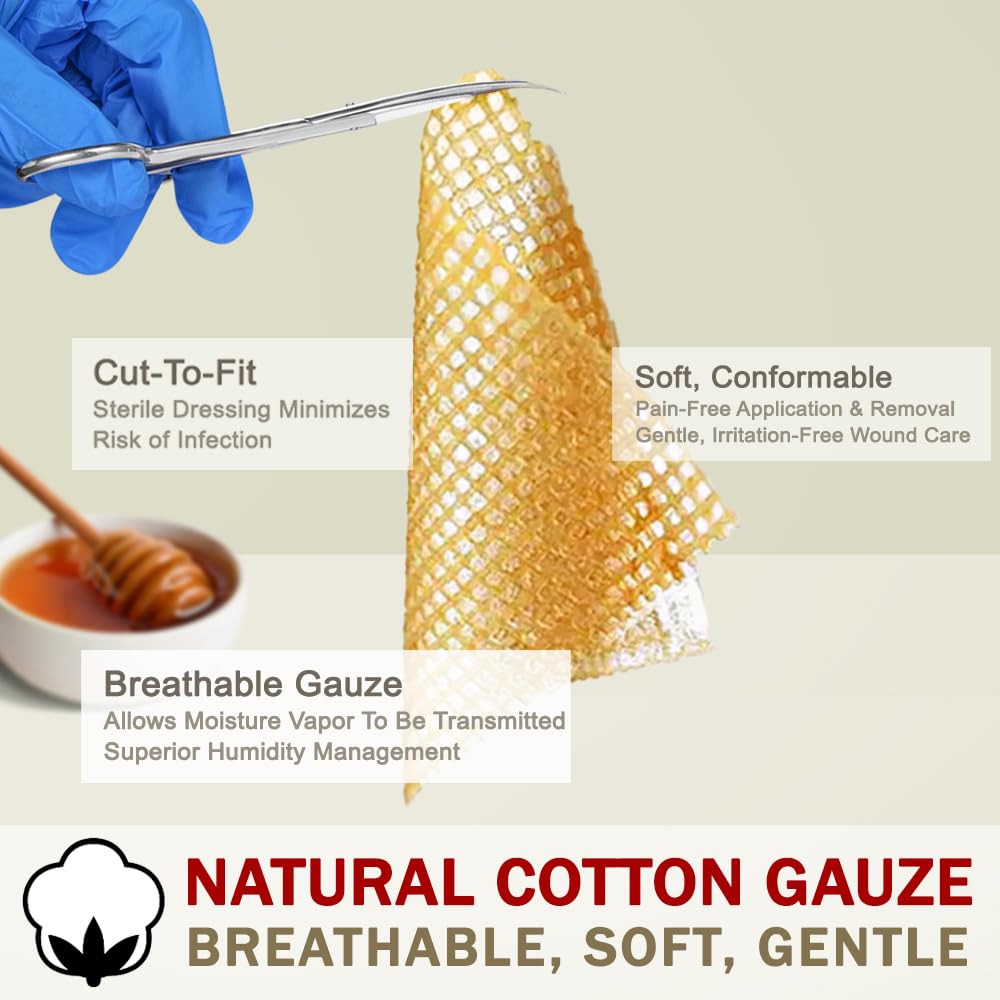 EVERLIT CARE Manuka Honey Dressing | Sterile Non-Adhesive Pads with Unadulterated Medical-Grade Honey | Advanced Healing for Burn, Chronic Wound, Donor Sites, Pressure & Diabetic Ulcer (4" Gauze) — Amazon image 3