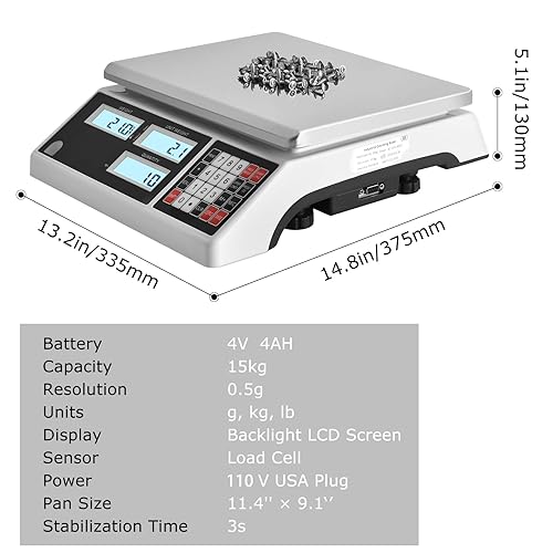 Miniatura 2 de Báscula de conteo industrial (33.1 lbs, 0.02 oz) Báscula digital de conteo de inventario para piezas, monedas, escala de conteo de piezas con puerto