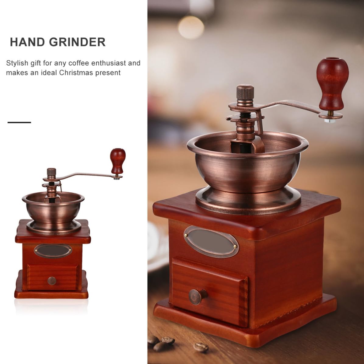 Operitacx Molinillo para Moler Granos de Café Manual Cono Cerámico y Cuerpo de Madera, Máquina Portátil Adecuado como Obsequio de Navidad