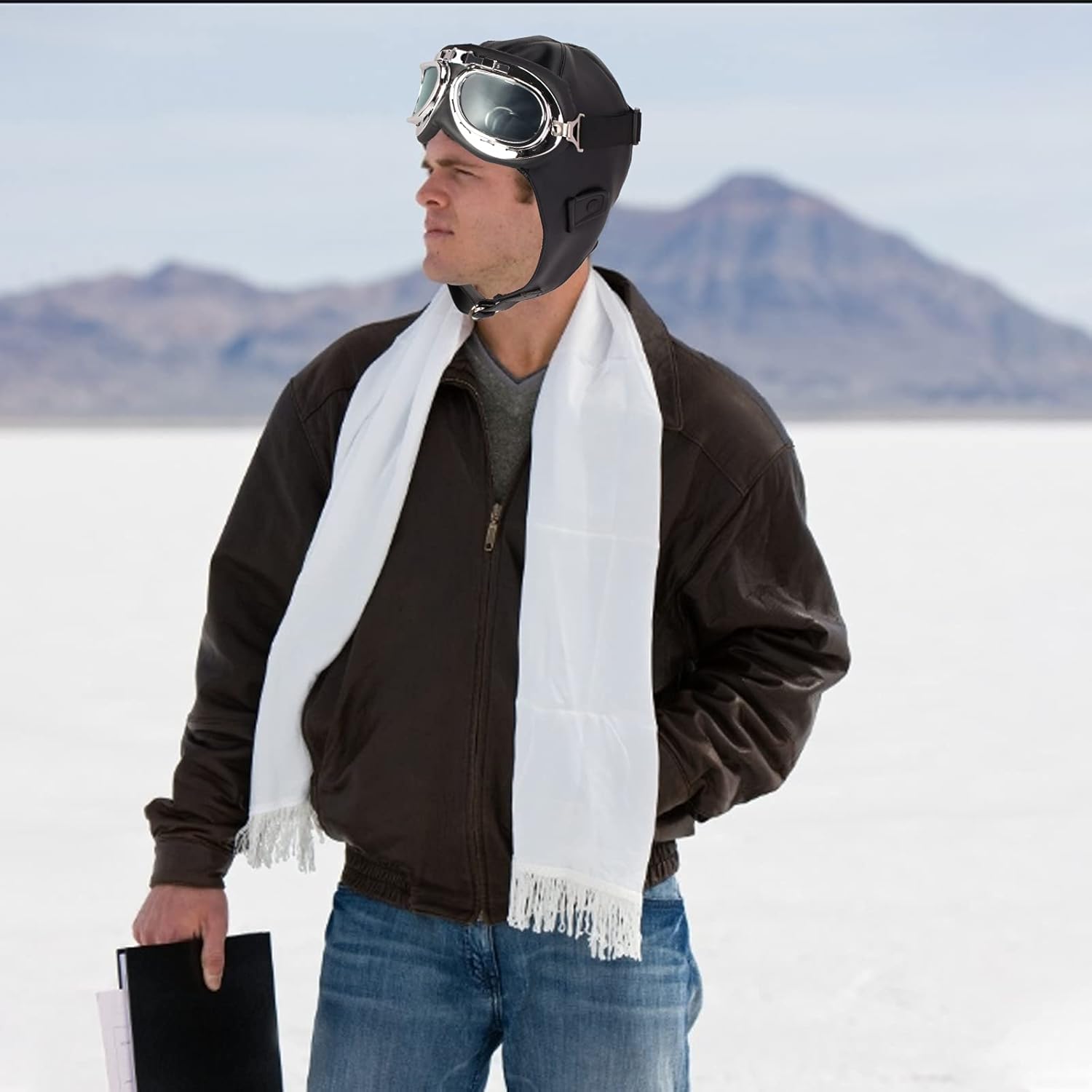 Aviator Hat With Goggles Costume Accessories Pilot Cap White Scarf for Men Women Teens Adults - Image 6