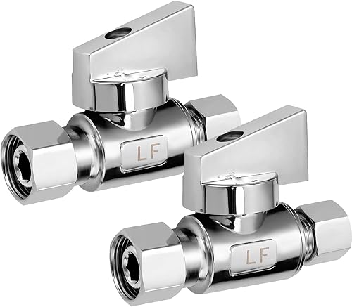 Paquete de 2 válvulas giratorias de latón cromado sin plomo de 38 pulgadas hembra de compresión de 14 de pulgada macho de un cuarto de vuelta de