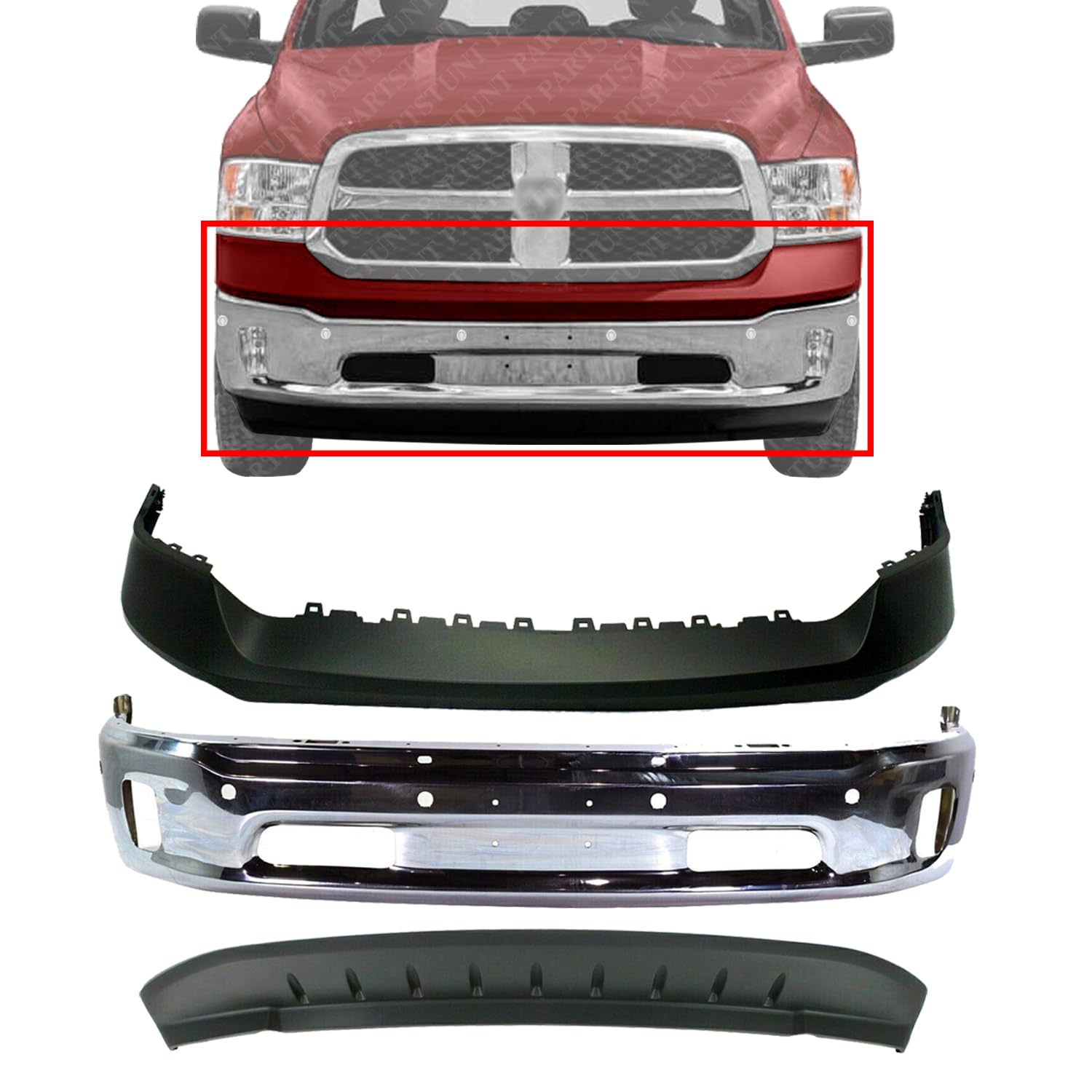 Front Bumper Chrome With Parking Aid - 2019 ram 1500 front bumper with sensors
