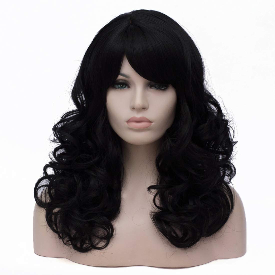 Cying Lin 18" Long Curly Black Beehive Wigs Heat Resistance Fiber Synthetic Hair Party Cosplay Wigs Peluca (Black)