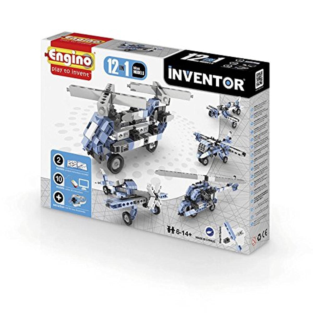 Engino-INVENTOR V-1233 Construction Kit 12 in 1 Aircraft, Blue