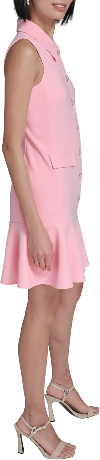 Karl Lagerfeld Womens Sleeveless Collared Gold Button Front A-line Mini Dress - Image 4