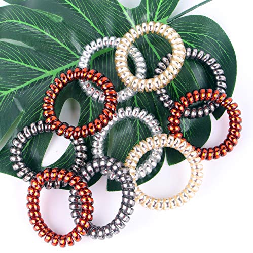 Image of 10Pcs Spiral Hair Ties No Crease For Women Girls, Elastic Coil Hair Ties For Thick Hair, Phone Cord Hair Ties Waterproof, Hair Coils, Key Chain Hair Ties, Colorful Ponytail Holder For Children