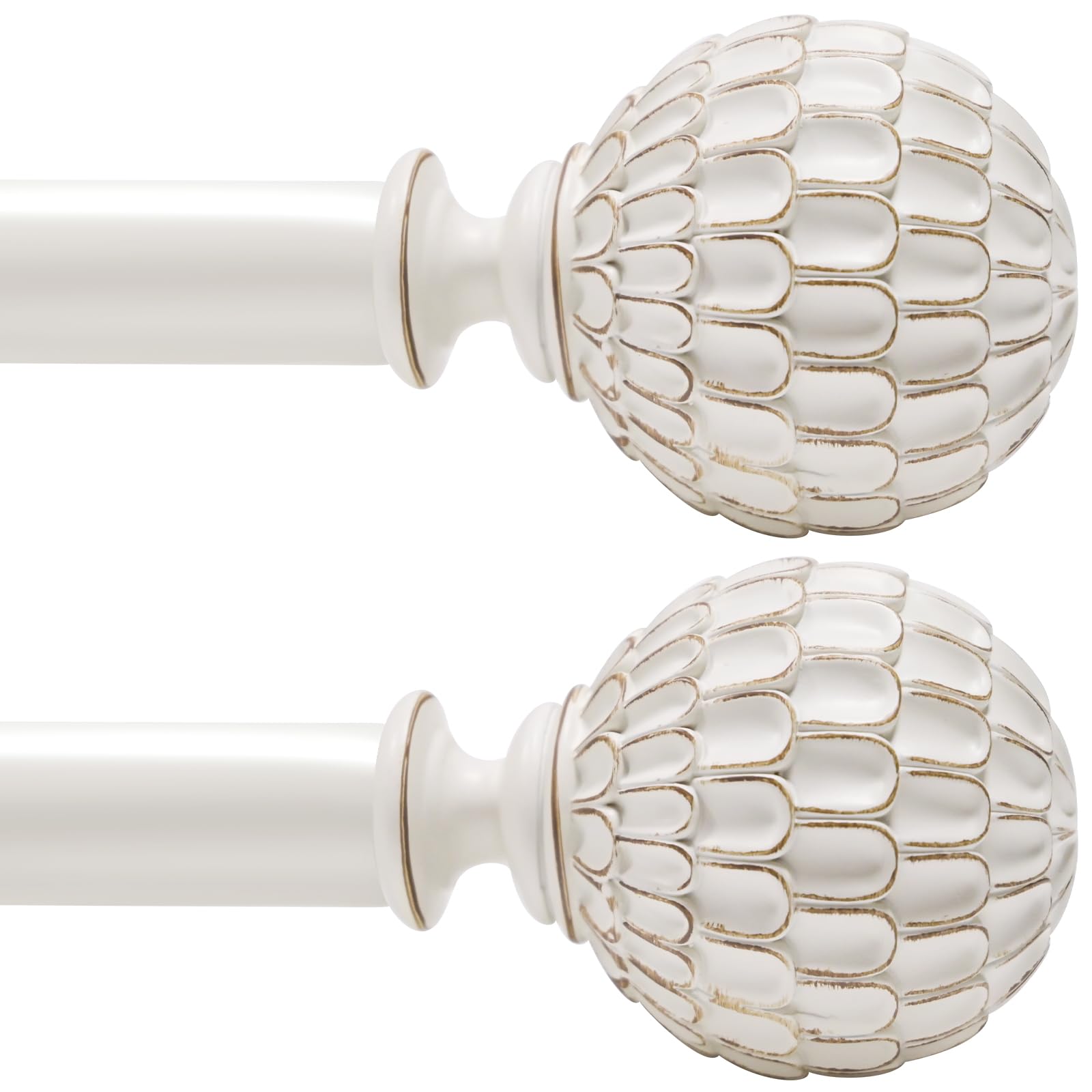 Photo 1 of Ycolnaefllr 2 Pack Pinecone Curtain Rod, Vintage White, 36-120"