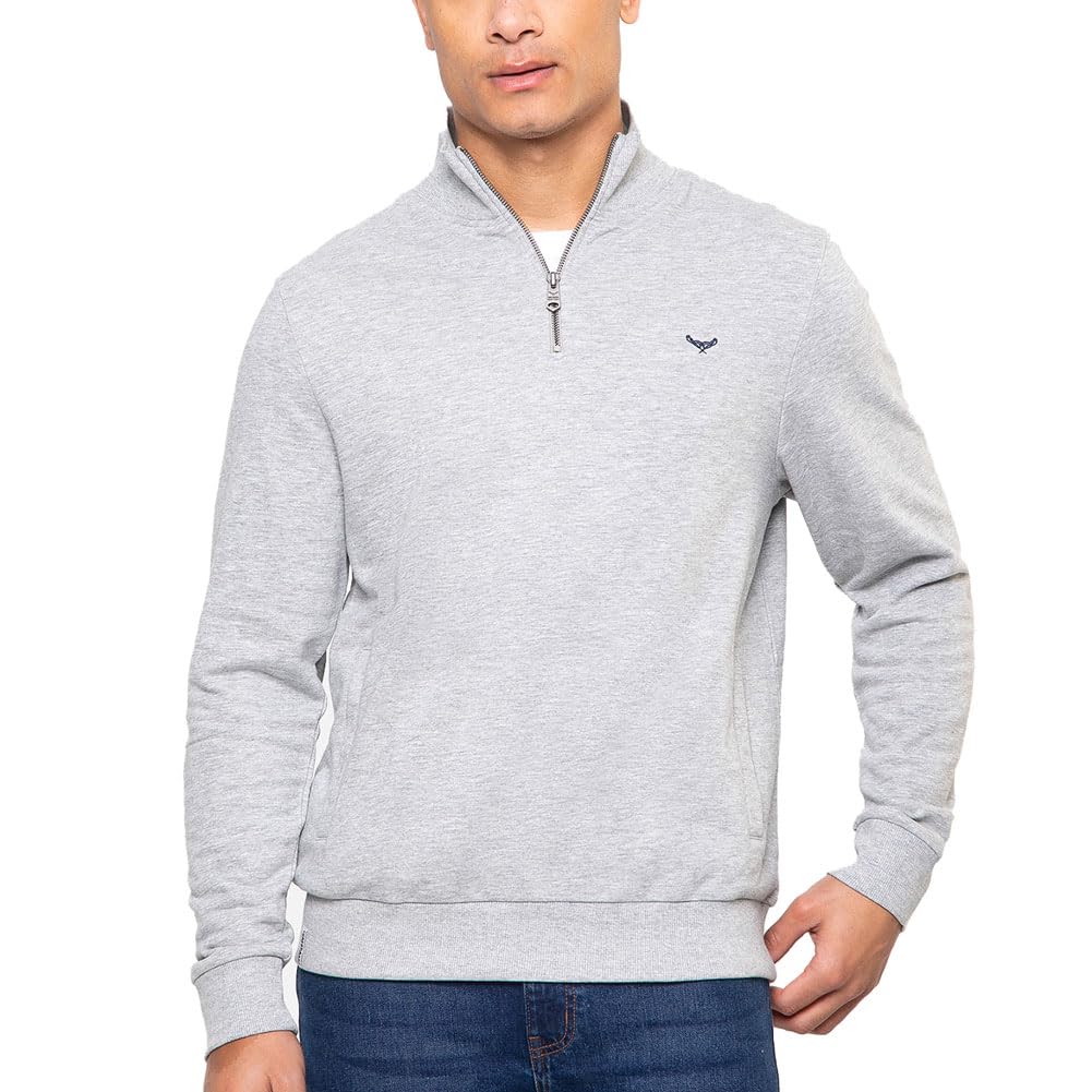 Threadbare 'Patrick' Men's Quarter Zip Funnel Neck Jumper Top Knitted Sweatshirt, Grey Marl, XXL