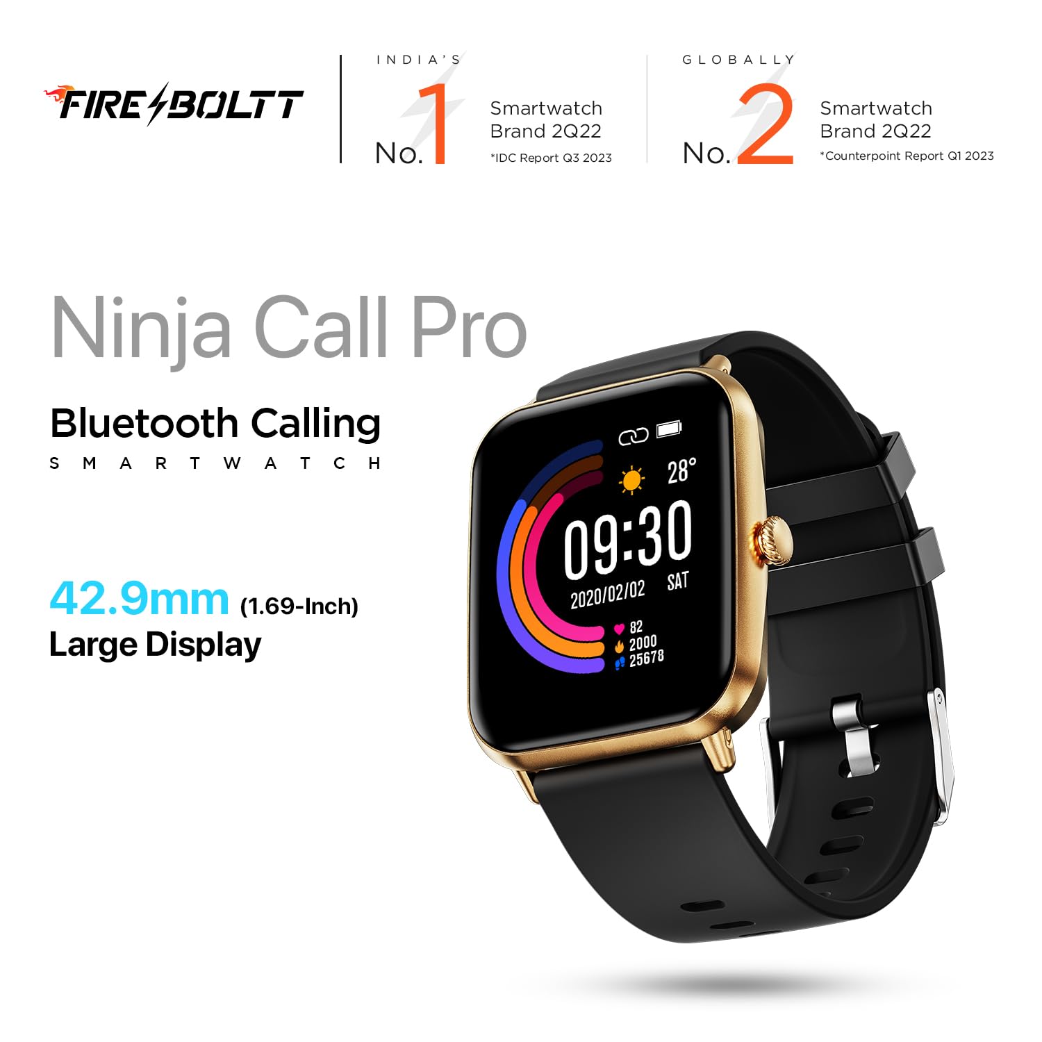 Fire-Boltt Ninja Call Pro Smart Watch Dual Chip Bluetooth Chiamate, display da 1,7 pollici, Assistenza vocale AI con 100 modalità sportive, con SpO2 e monitoraggio della frequenza cardiaca