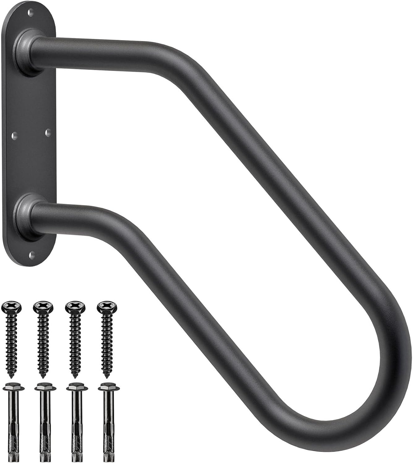 SELEWARE Heavy Duty Non-Slip Handrails for Outdoor 1-2 Step, Wall Mount Stair Hand Railing Grab Bars, U-Shape Safety Handle for Garage, Porch, Garden (Dia 1.3" Pipe, Black) 18" Handrail for 1–2 Steps