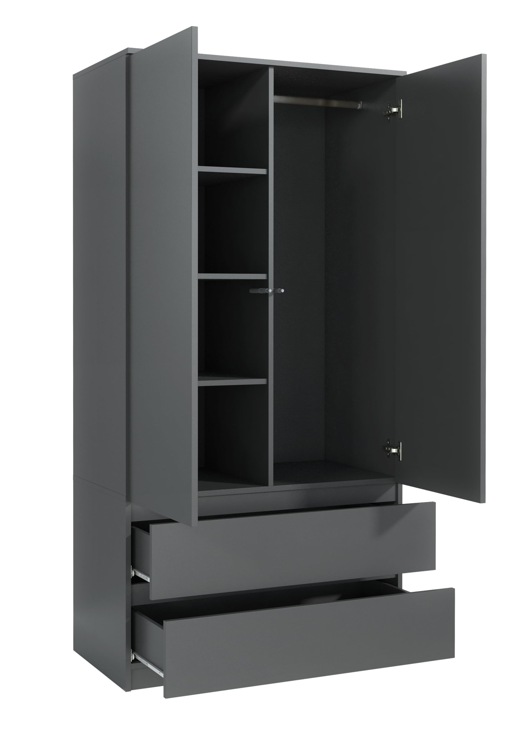 meble masztalerz Armario 90 cm, 2 Cajones, Antracita | Armario Dormitorio 90 x 180 x 50 cm Ropero Moderno, Mueble de Almacenamiento, Guardarropa