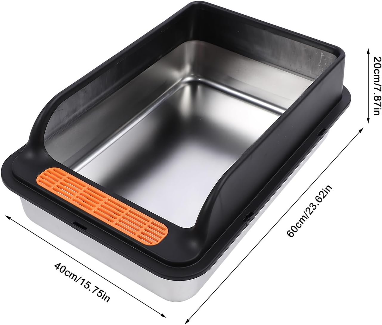 Zerodis Dog Cleaning Grooming Supplies Litter Box Top Entry Metal Litter Tray with Leakproof Mat for Multiple Cats Extra Large Size 60 X 40 X 20cm for Kittens Stainless Steel Cat (Extra Large 32.7