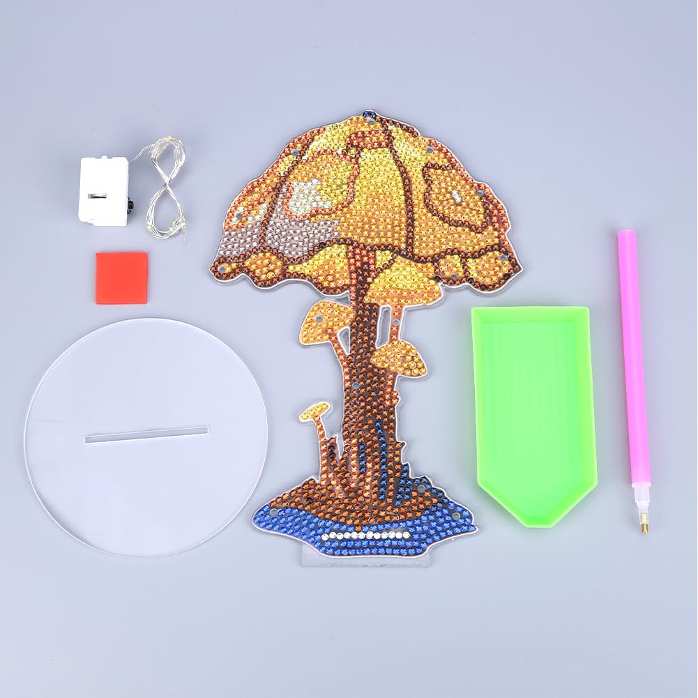 Kit di ornamenti da tavolo in acrilico a forma di fungo, 4 pezzi, con luci