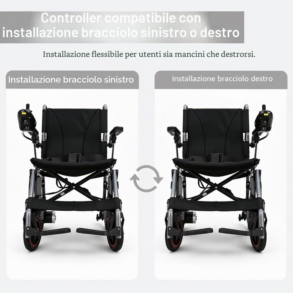 Sedia A Rotelle Elettrica Piegabile Per Adulti,Sedia A Rotelle Elettrica Autonomia 25 KM, Tutto Terreno, Per Anziani, Portata Massima 150 Kg, Colore Nero