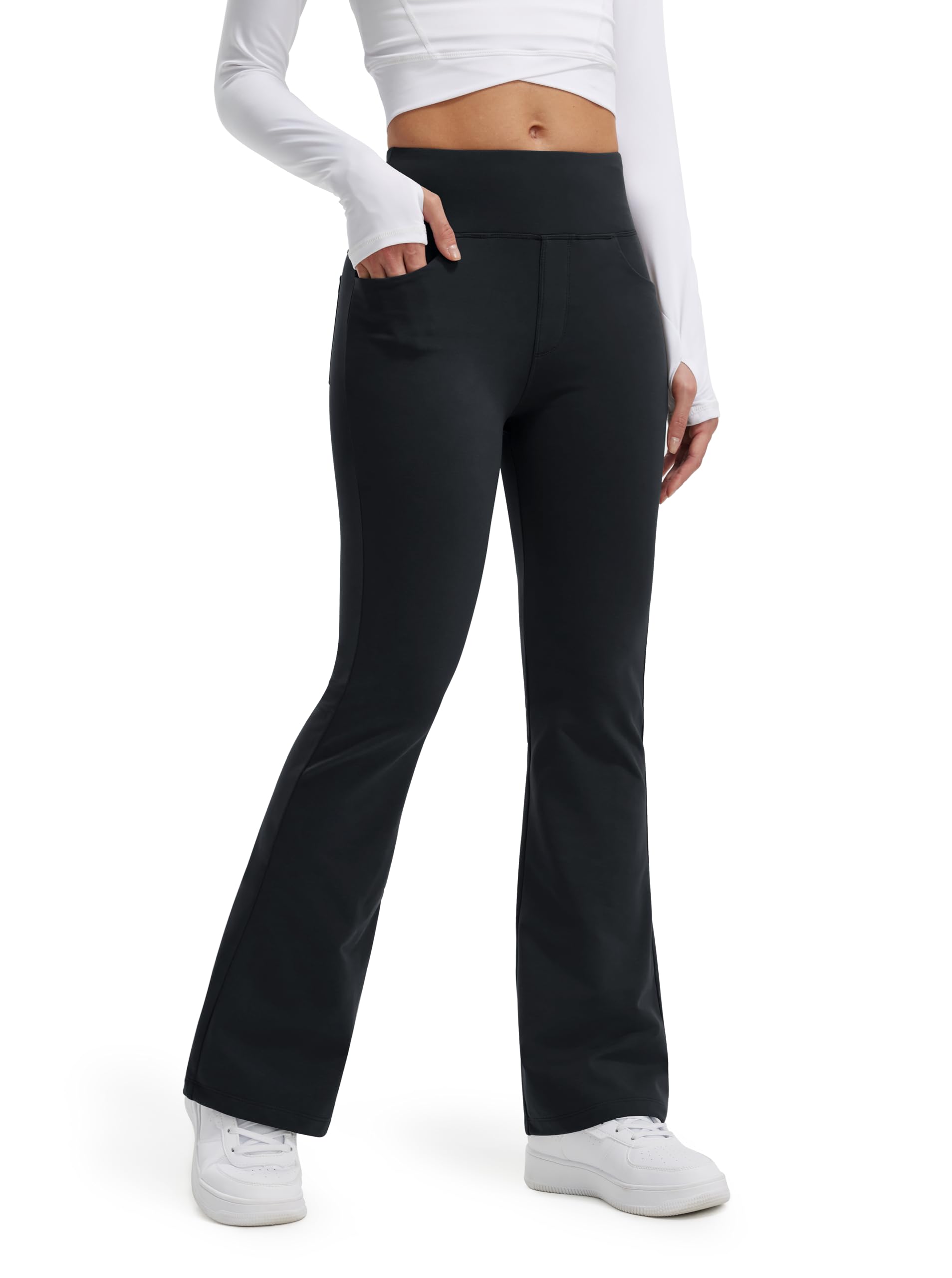 Libin Leggings Termici da Donna con Flared Pantaloni Invernali in Pile Vita Alta Impermeabili da Yoga Trekking con tasch