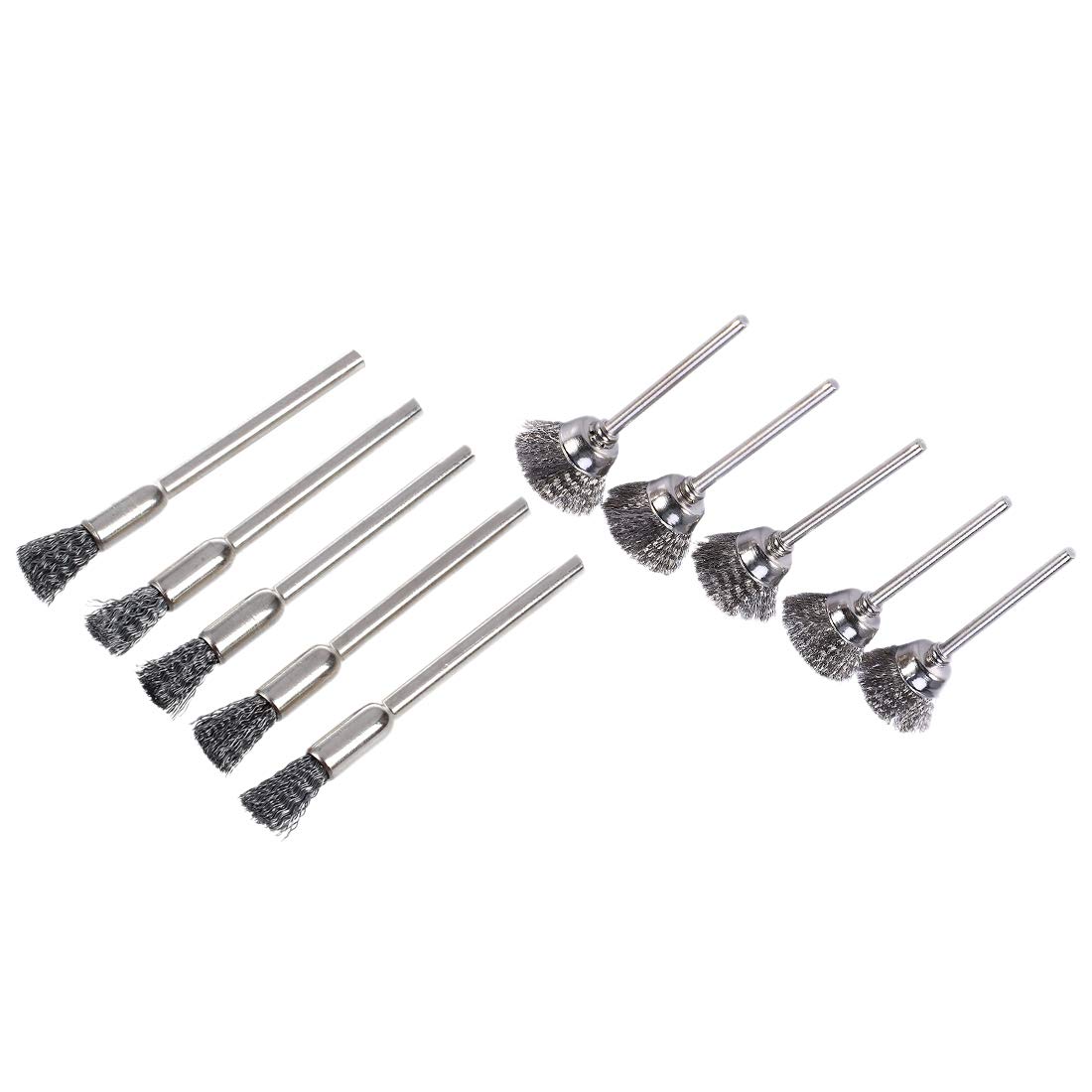 Oewwthy 5Pcs Wire Brush For Drill 3 Mm X 5 & 5 Pcs 15 Mm Steel Wire Brush For Rotary Tools Straight Grinder
