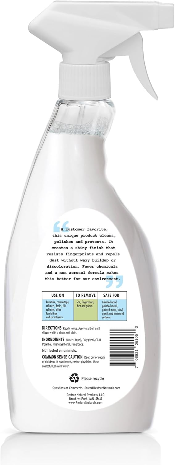 Restore Naturals Furniture Polish Spray - 22 Fl Oz - Furniture Polish Restorer for Finished Wood, Metal, Vinyl, Plastic, and Laminated Surfaces - 6 Pack