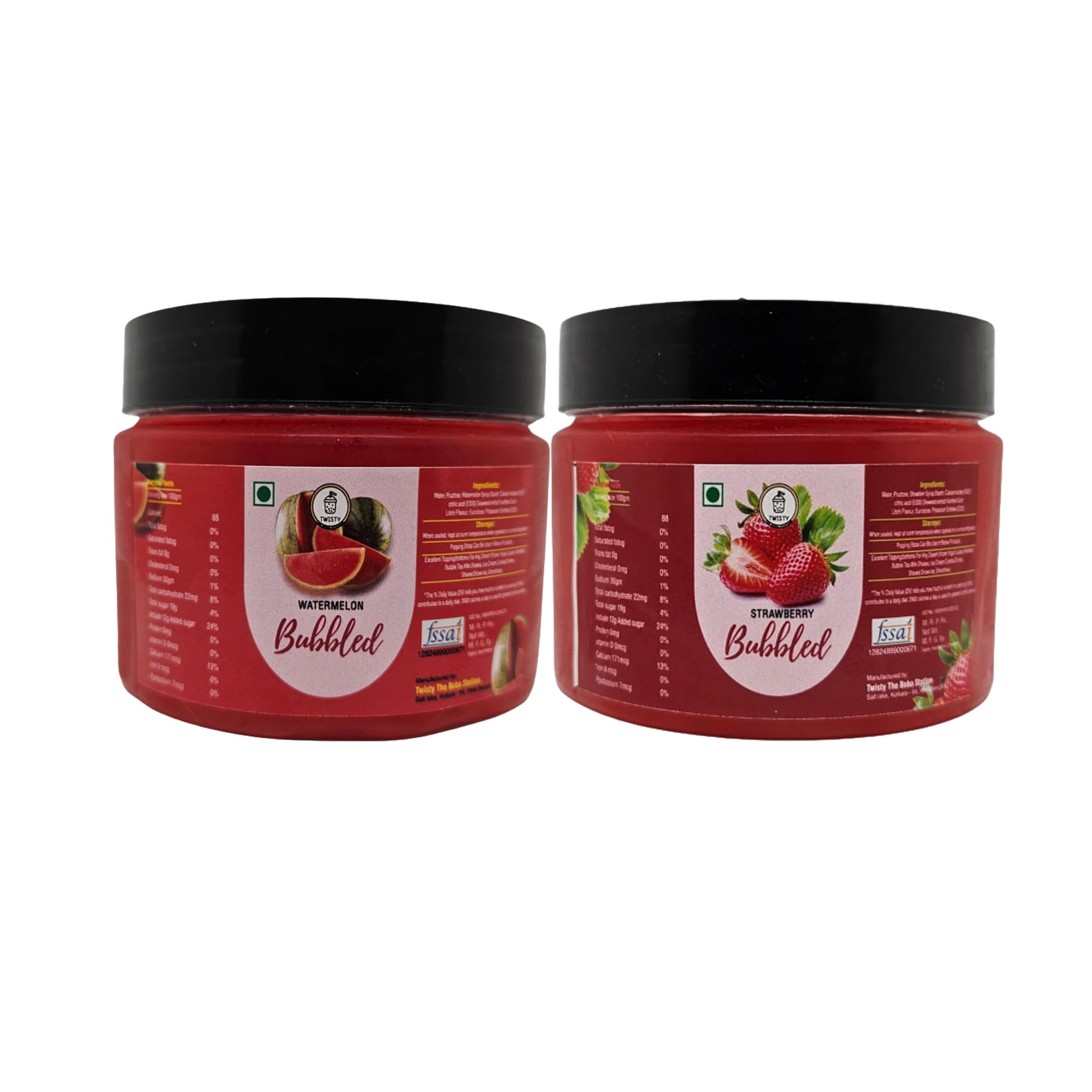 Twisty The Boba Station® Popping Boba Combo – Watermelon & Strawberry Flavors with 12mm Straws | Bubble Tea, Milkshakes, Ice Cream, Yogurt Toppings | Fruity Bursting Pearls | 2 Packs x 330g-image-31