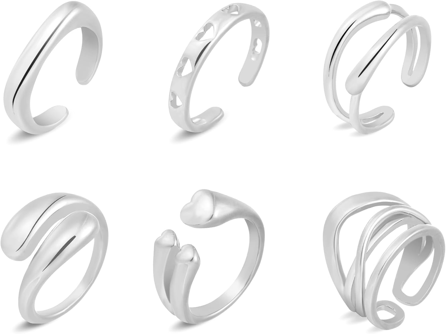 wgoud 6PCS Dome Chunky Gold Rings for Women Waterproof, 14K Gold Plated Braided Twisted Stackable Signet Rings, Adjustable Open Ring Band Statement Jewelry Gift