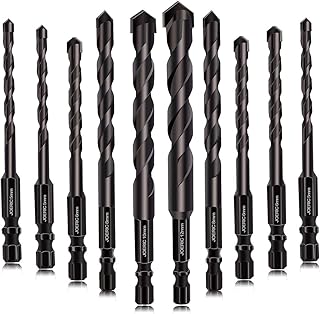 JOERIC 10PCS Black Masonry Drill Bits, Concrete Drill Bit Ceramic Tile Drill Bit Set Tungsten Carbide Tipped Ceramic Tile Drill Bits for Concrete Brick Glass Plastic and Wood（5-12mm）
