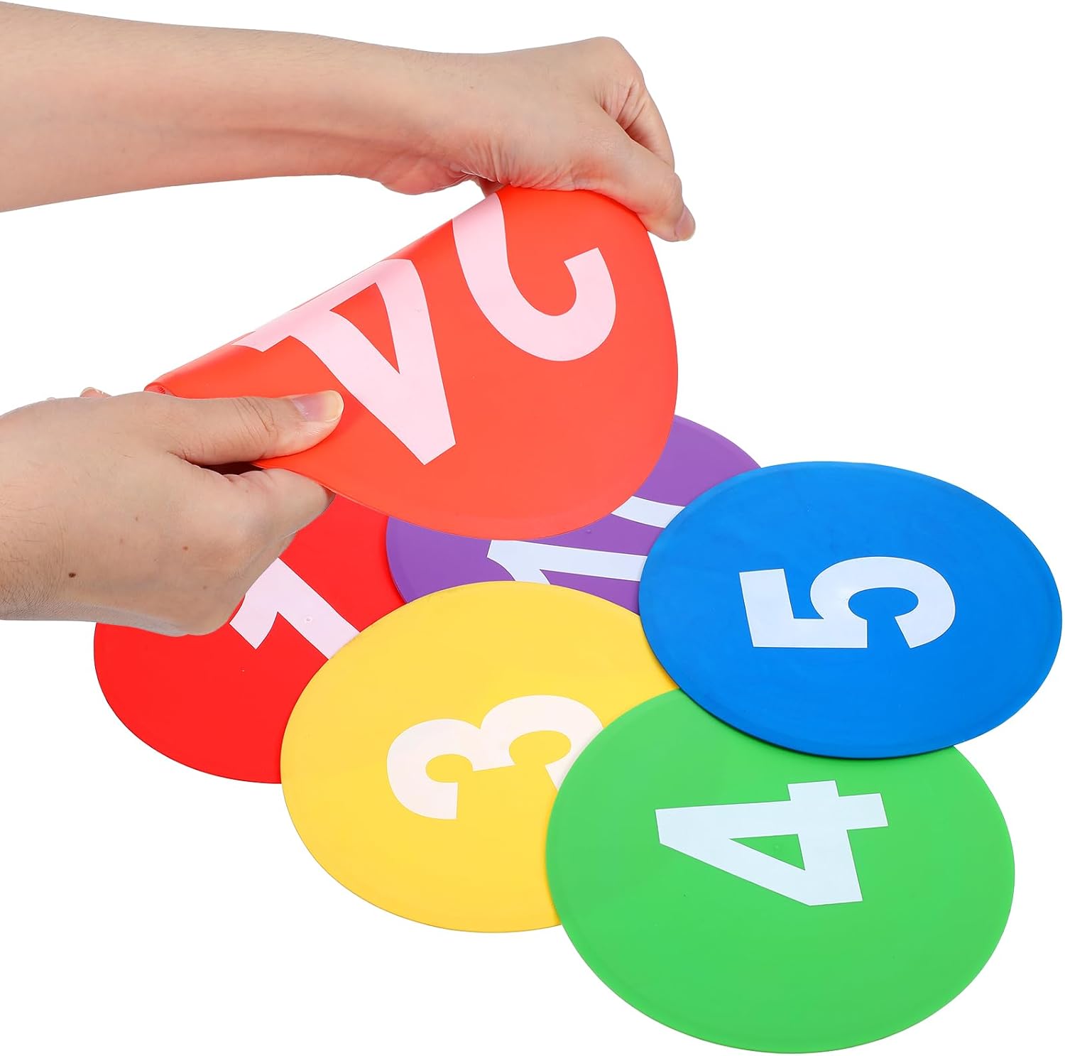 24 Pack Numbered Non-Slip Spot Markers - 7.6 Inch Agility Dots, Flat PVC Floor Dots with Anti-Slip Back for Sports Training, Gym, Football, Basketball Drills - 6 Colors
