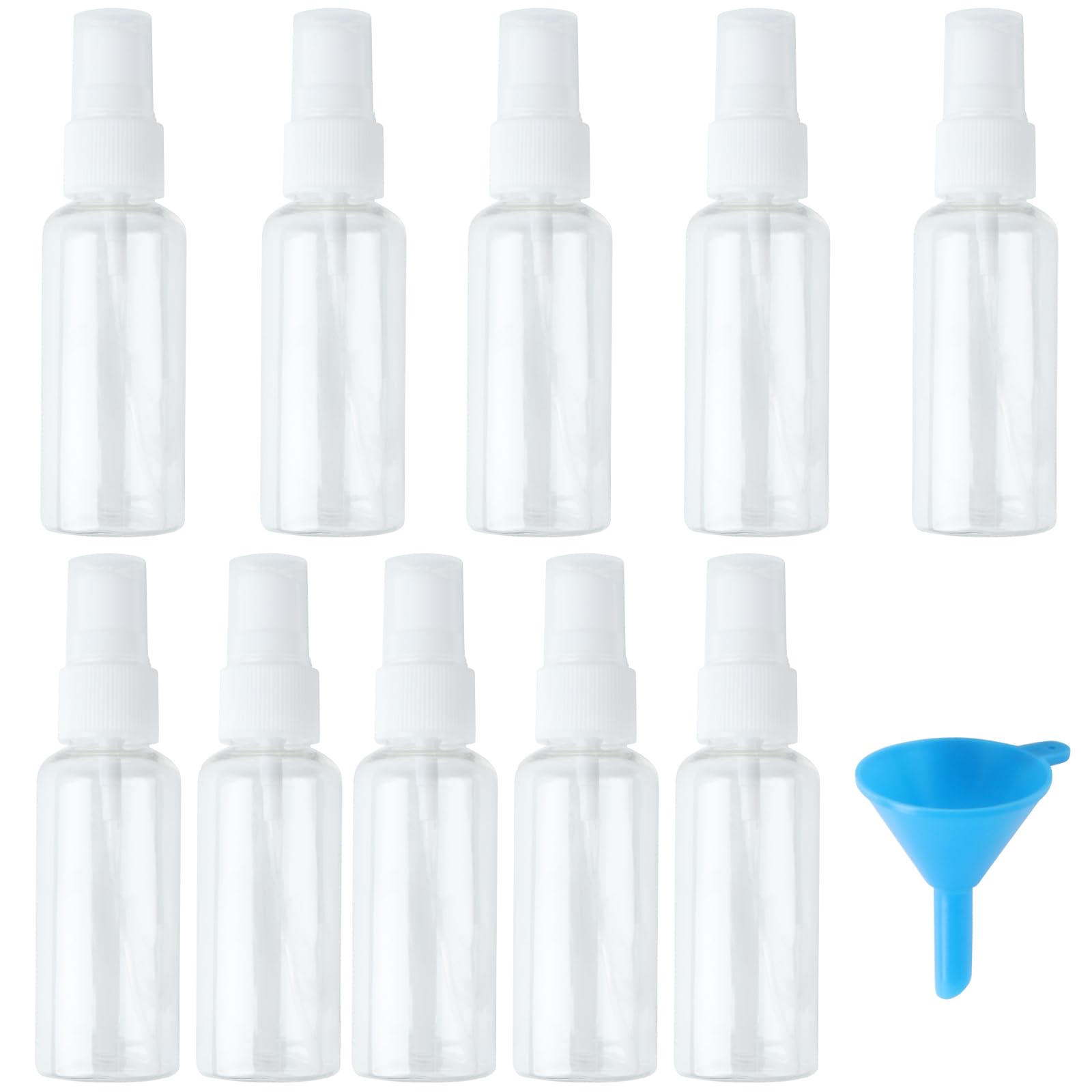 LONGERSIZHAN 10 Pcs 50ml Spray Bottles, Plastic Empty Fine Mist Spray Bottles, Small Travel Mist Bottle Atomisers for Toiletries Traveling Make-up Skincare Cleaning