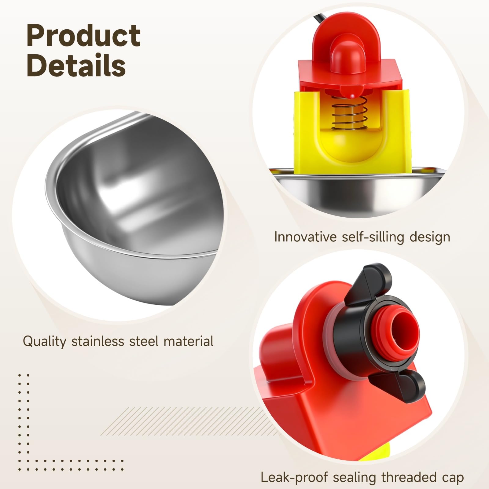 Paquete de 8 tazas de agua de pollo de metal grande y resistente, para sistema de riego de aves de corral y conejos