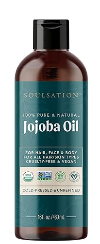 Aceite de jojoba orgánico para piel, cabello y cara (16 onzas)  100% puro, natural prensado en frío  Organic, for Skin, Hair, Face, 100% Pure,