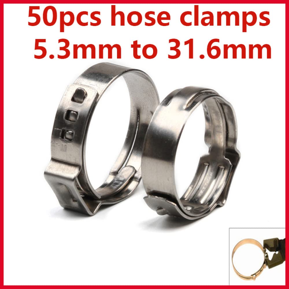 50pcs collier de serrage à une oreille 304 colliers de serrage à une oreille Kit d'assortiment de colliers de serrage à une seule oreille, 13.7,16.2mm