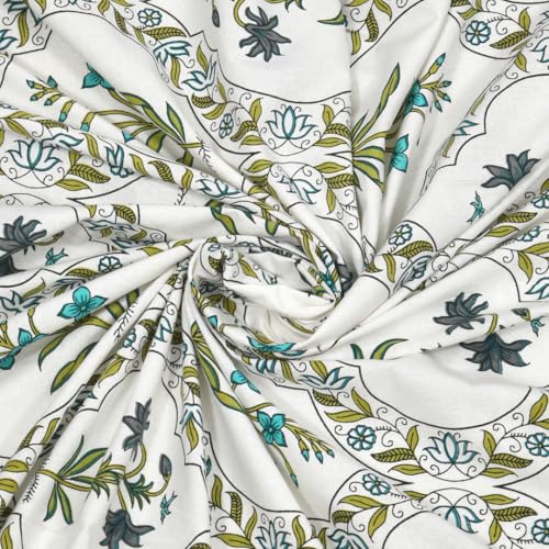 Image of Urban Jaipur 100% Cotton Bedsheet for Double Bed (90 x 108 Inches) | 210 TC King Size Bed Sheet for Double Bed with 2 Pillow Covers | Pure Cotton Jaipuri Bedsheet (White, Green (Jaal))
