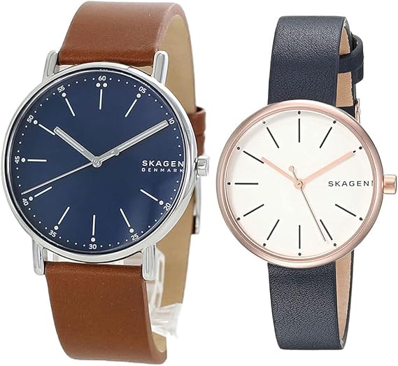 Amazon スカーゲン Skagen ペアウォッチ 収納box メンズ レディース ブラウン ダークネイビー レザー 革ベルト Skw6355skw2592 腕時計 並行輸入品 腕時計 腕時計 通販