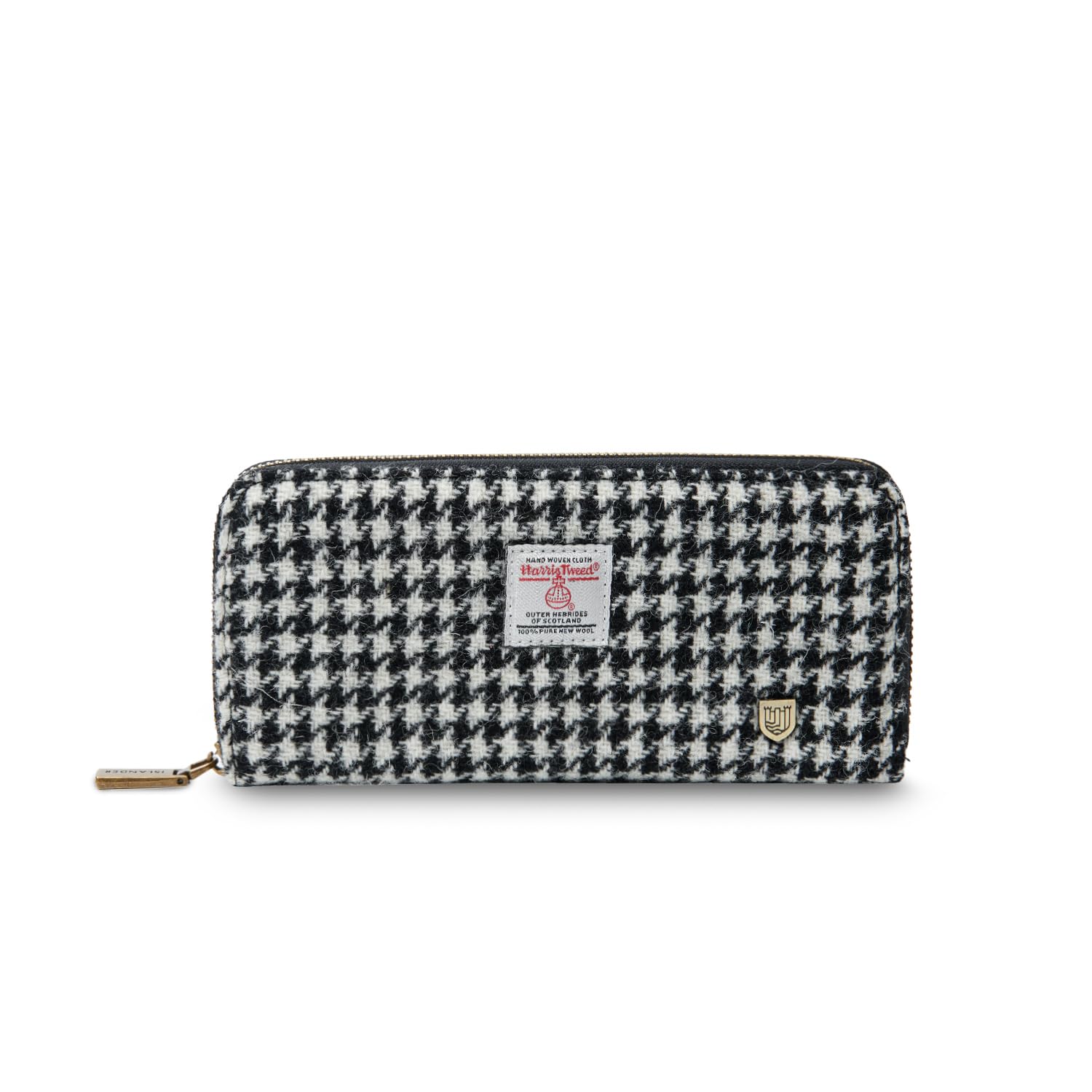 Islander HarrisTweed &amp; PU Leather women’s long zip purse, Black and White, Carry Cash &amp; card, Scottish Style