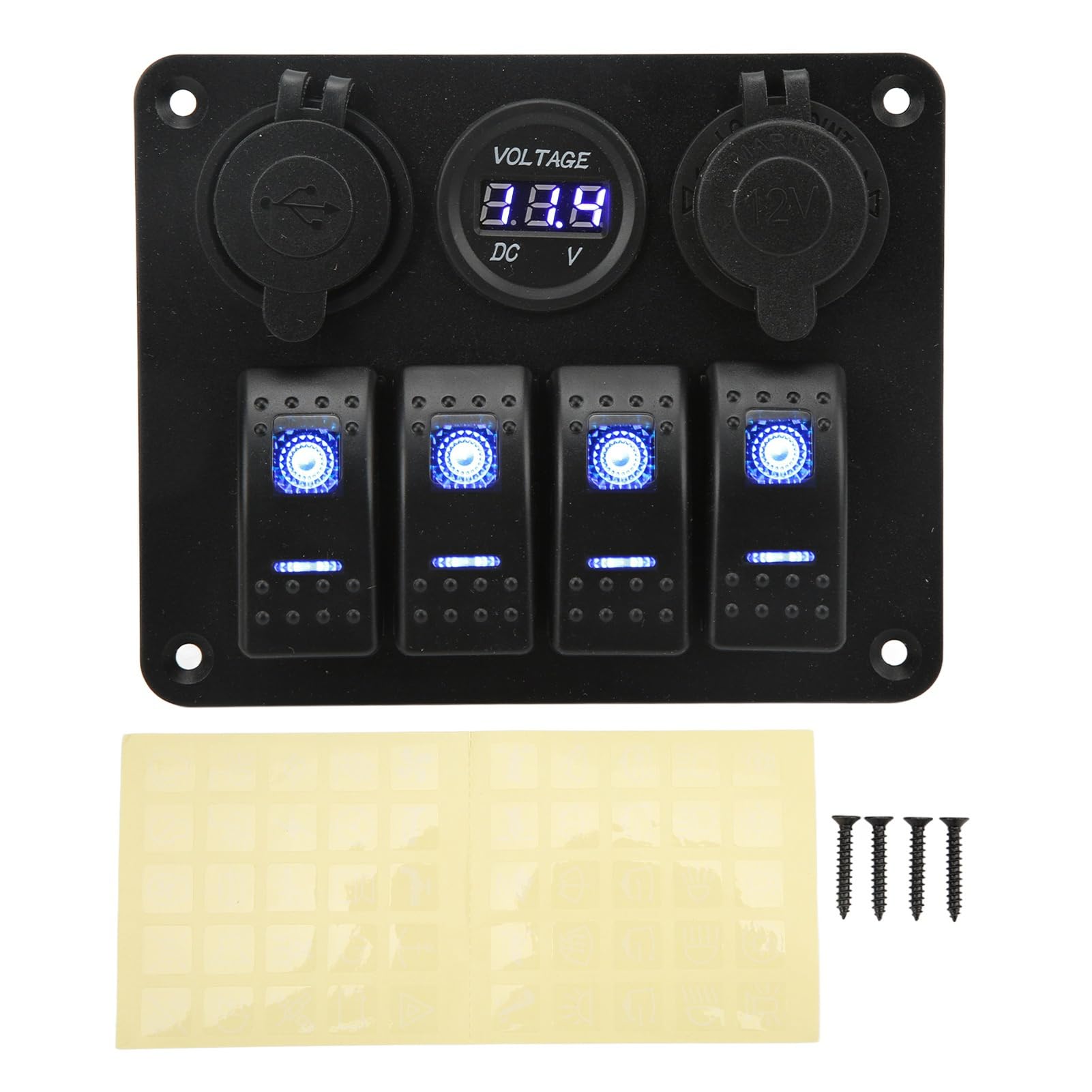 Panel de Combinación de Yate de Barco Interruptores Marinos para RV Boat Yacht Bus Panel de Basculantes de 4 Entradas con Combinación de Encendido y Apagado Toma Encendedor de Cigarrillos USB